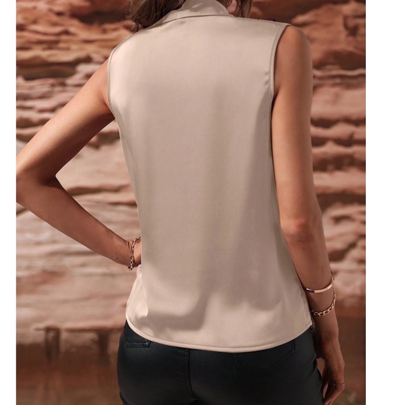 Luxe Satin Overlap Sleeveless Blouse - Picture 5 of 12